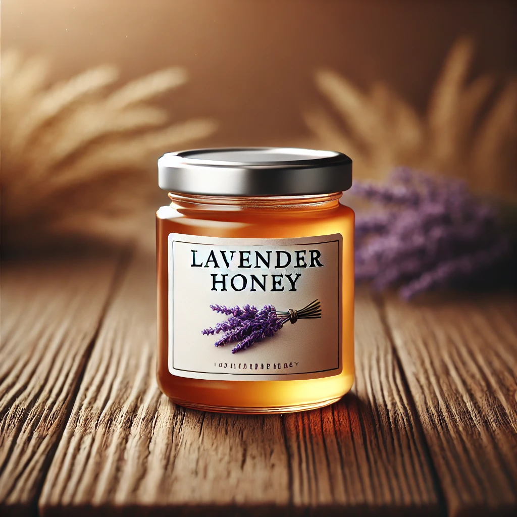 Pot lavendelhoning met lavendel op de achtergrond