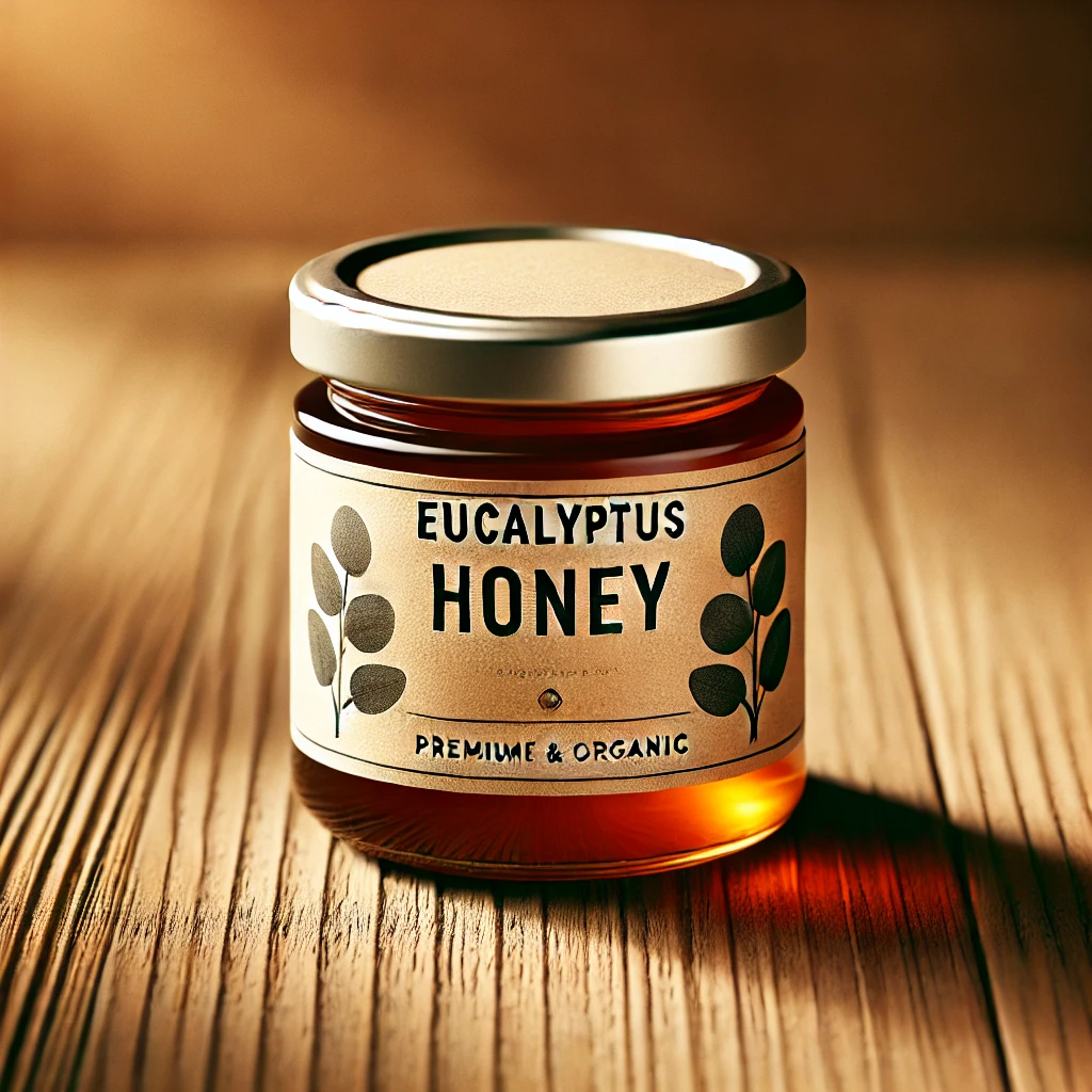 Pot eucalyptushoning op een houten tafel